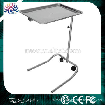 Two wheels mobile stainless steel tray,adjustable height tattoo shower service tray,cosmetic makeup stainless steel serving tray